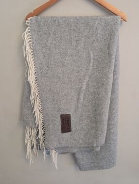 Terrytown Gray Herringbone Fringe Wool Throw Blanket